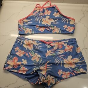Floral Blue and Pink Kids Swim Set